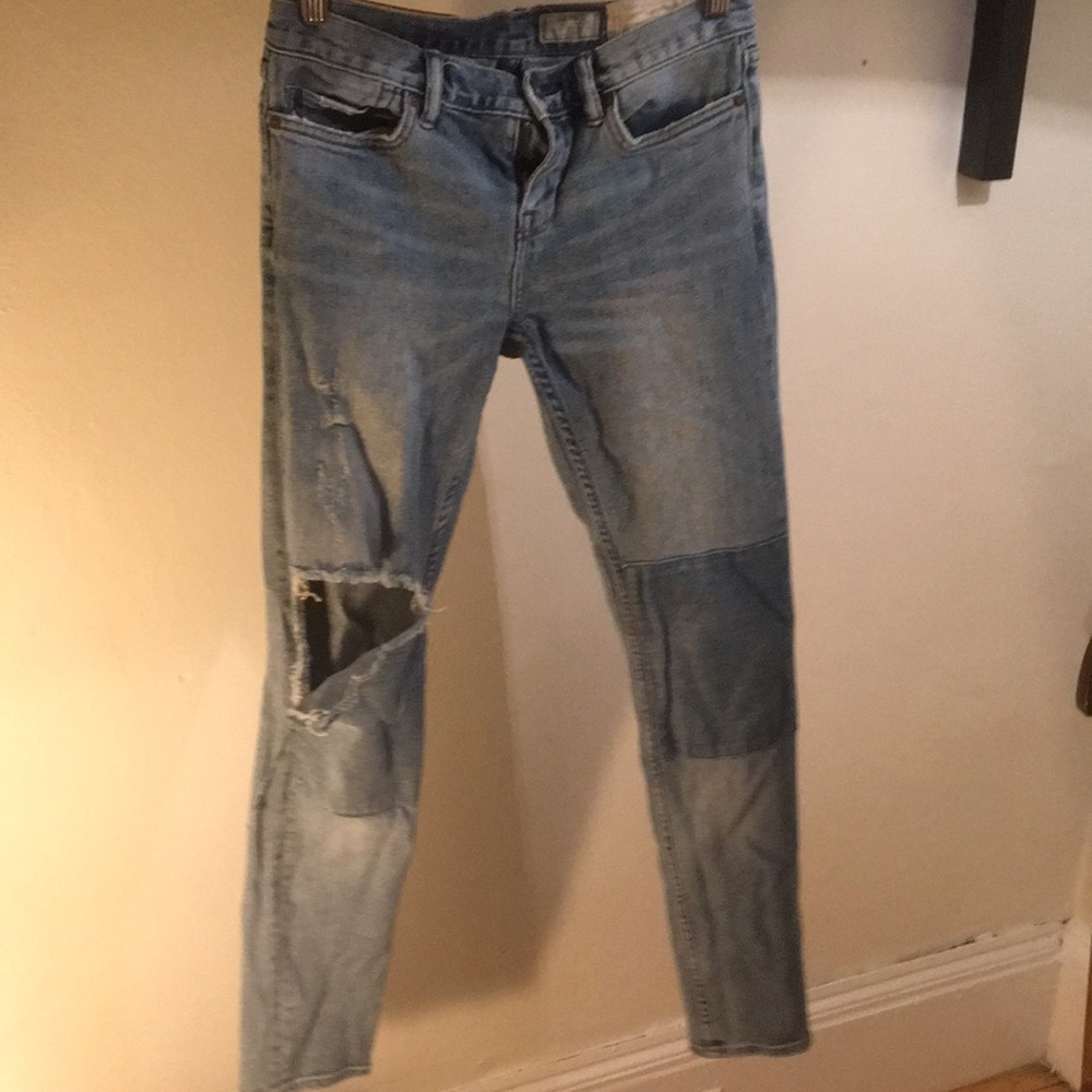 All Saints Blue Ripped Jeans 26 Biker Vintage